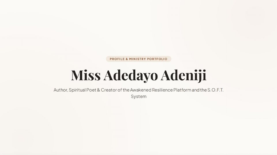 Cover of the profile and ministry portfolio of Miss Adedayo Adeniji.